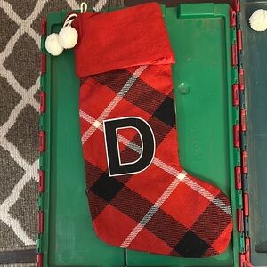 Red Plaid Christmas Stocking with Letter D